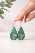 Handmade Emerald Earrings, Lightweight Clay Dangles, Teardrop Bohemian Earrings, Unique Gift Idea