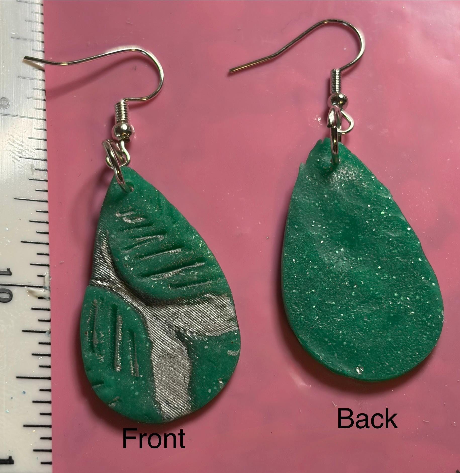 Handmade Emerald Earrings, Lightweight Clay Dangles, Teardrop Bohemian Earrings, Unique Gift Idea