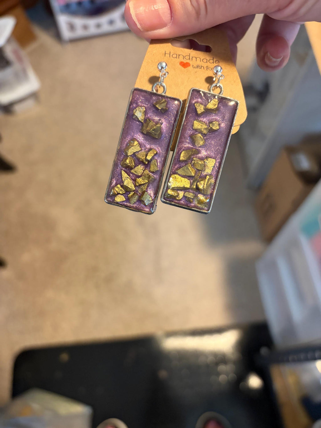 Shimmer Resin and Gold Stone Dangle Earrings