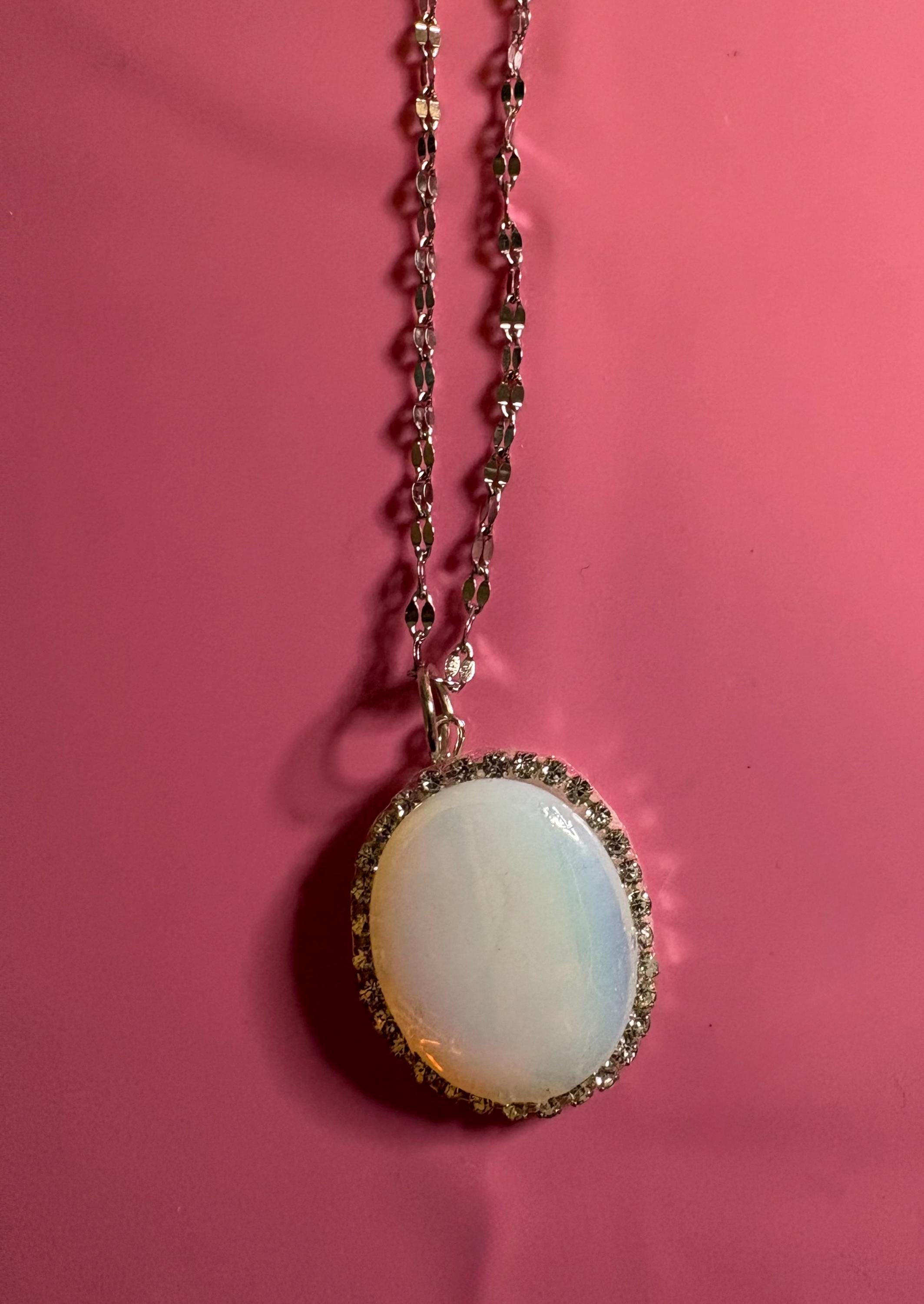 Statement Rhinestone Wrapped Stone Pendant Necklace