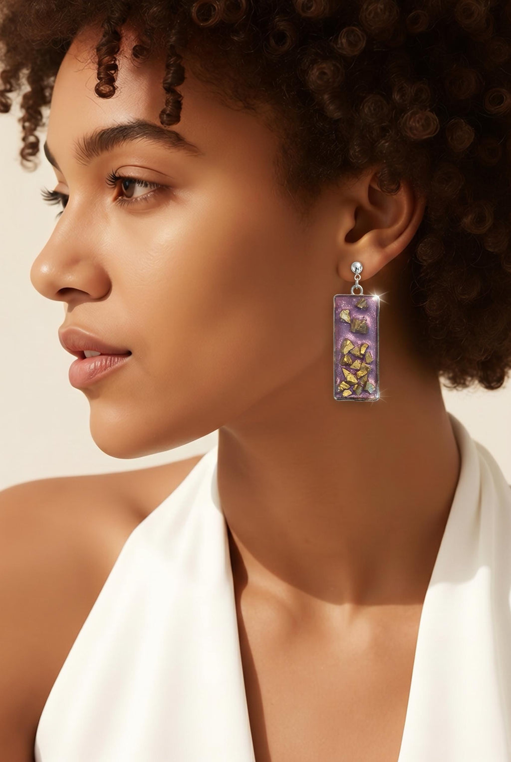 Shimmer Resin and Gold Stone Dangle Earrings