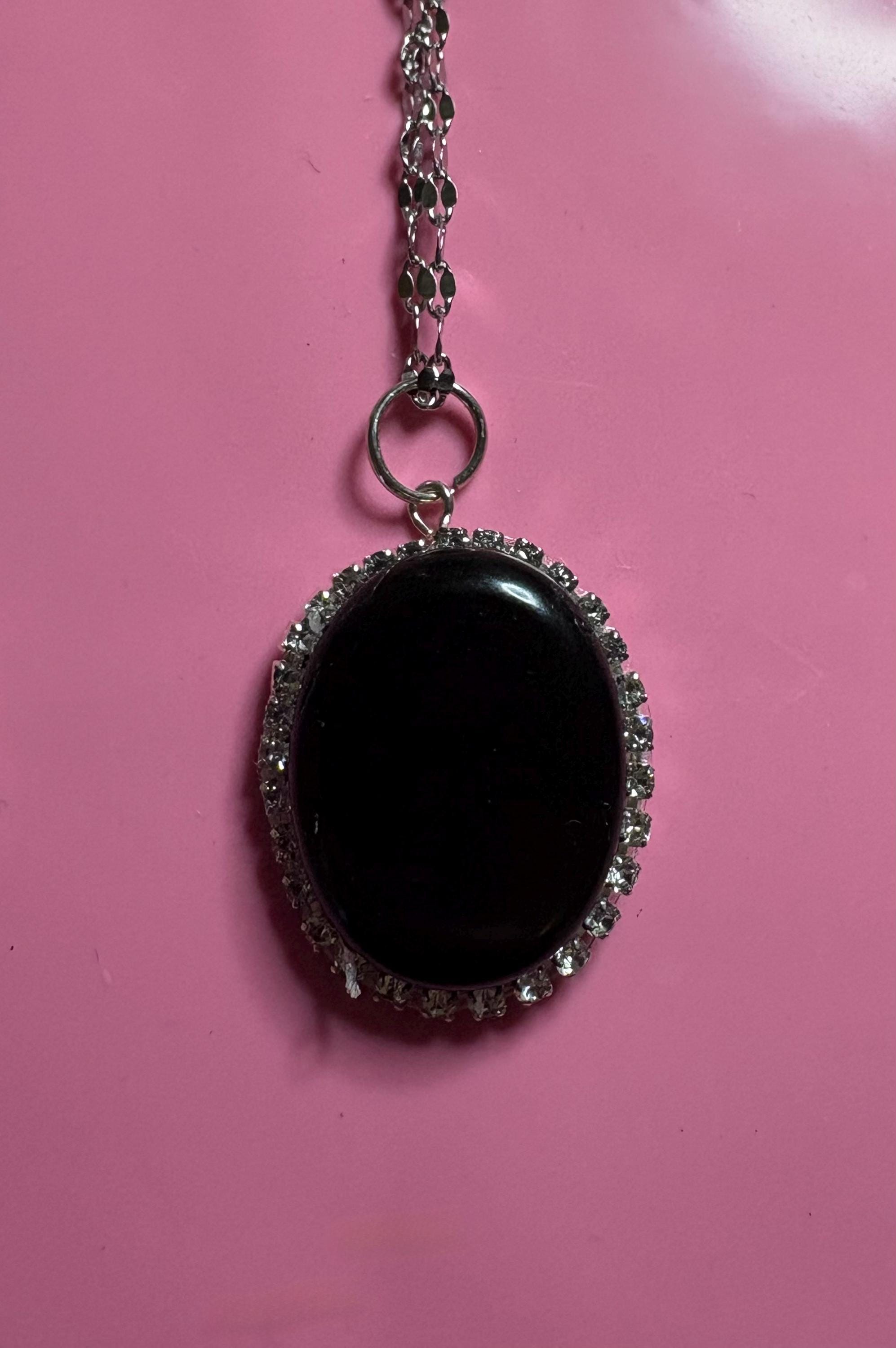 Statement Rhinestone Wrapped Stone Pendant Necklace