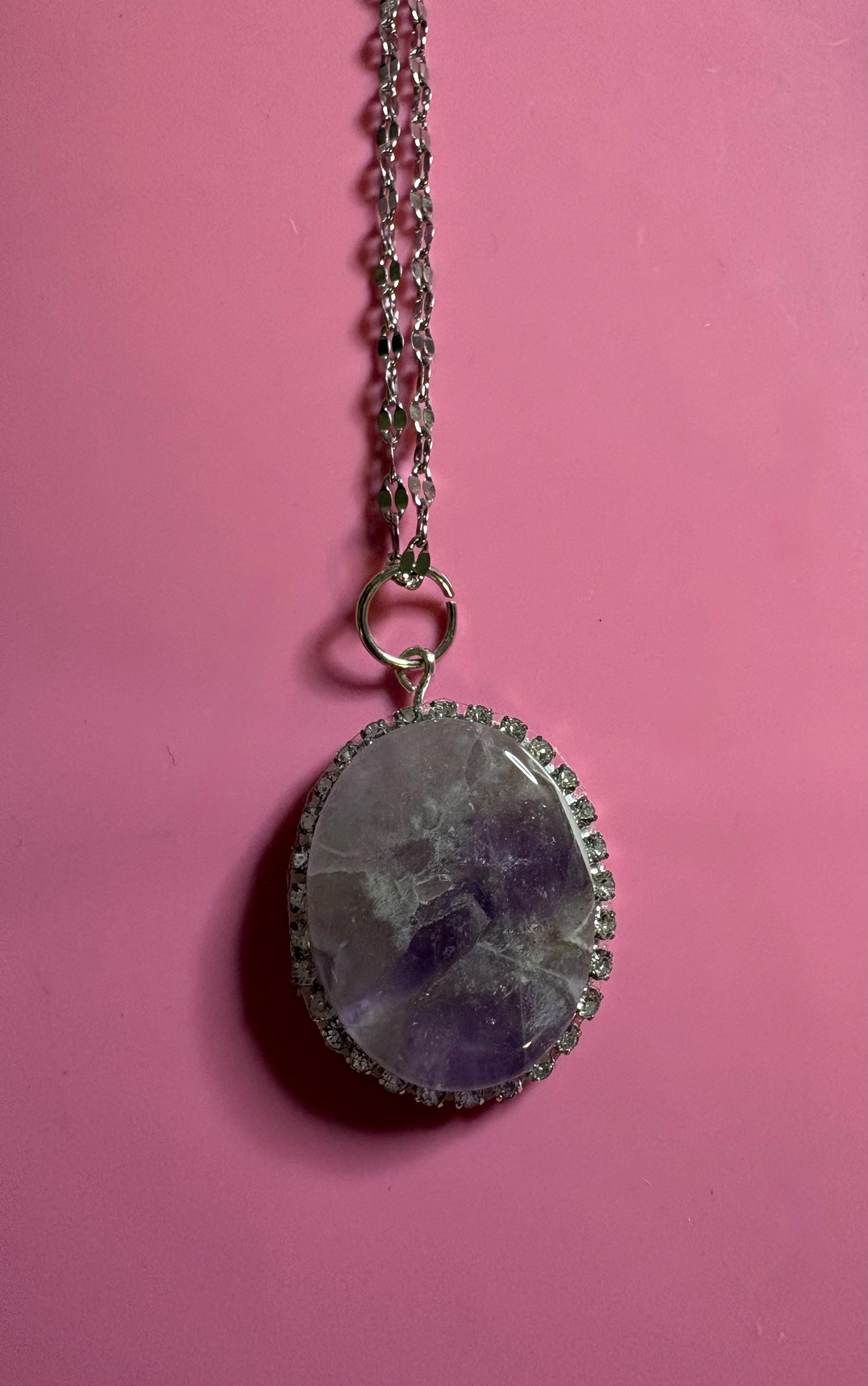 Statement Rhinestone Wrapped Stone Pendant Necklace
