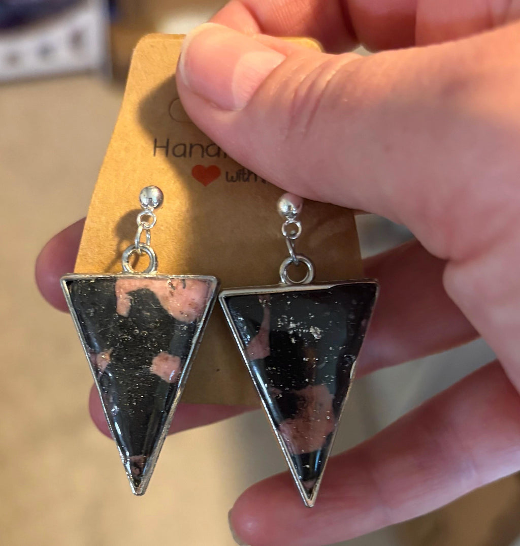 Black and Pink Abstract Triangle Earrings