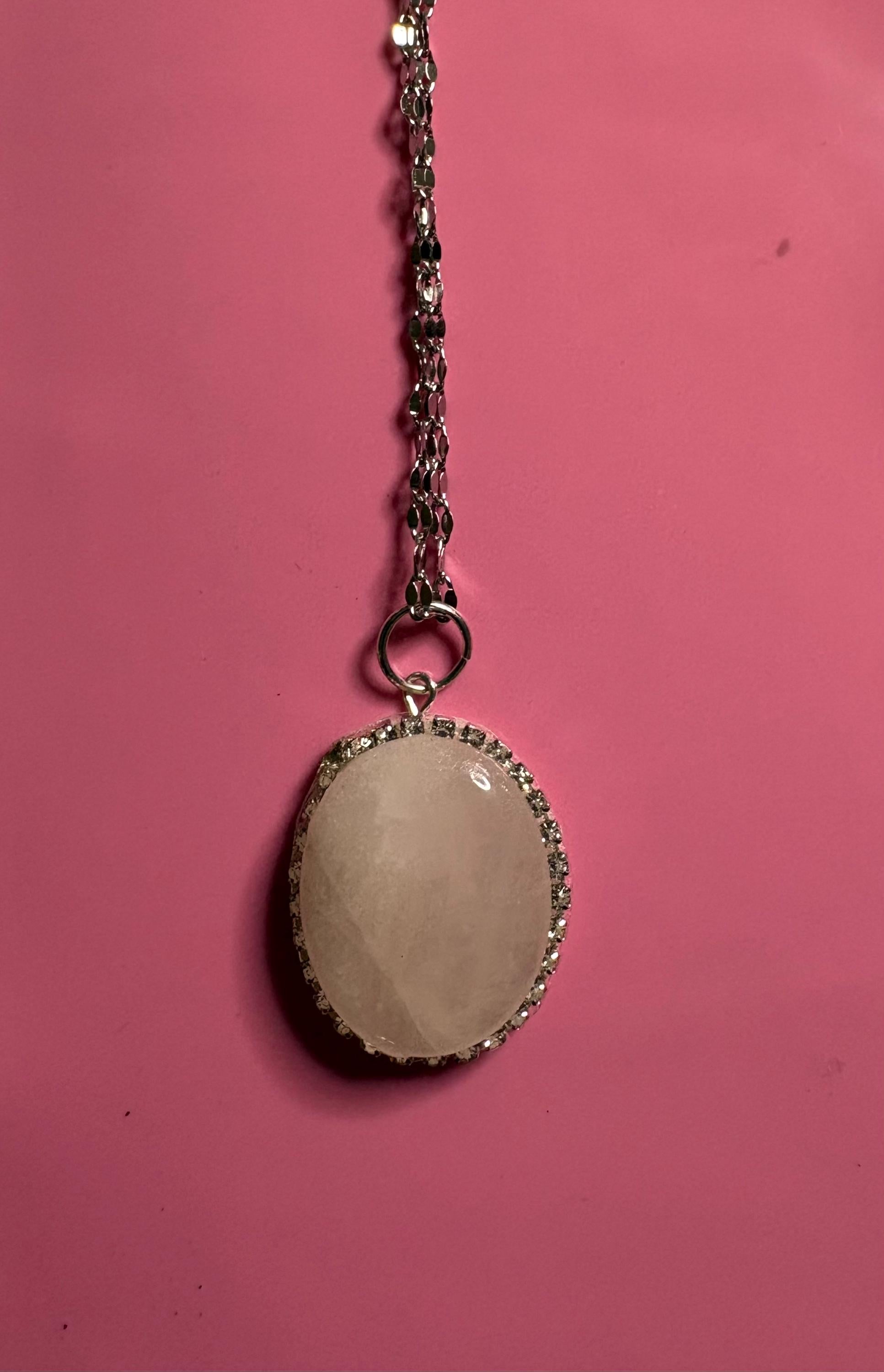 Statement Rhinestone Wrapped Stone Pendant Necklace