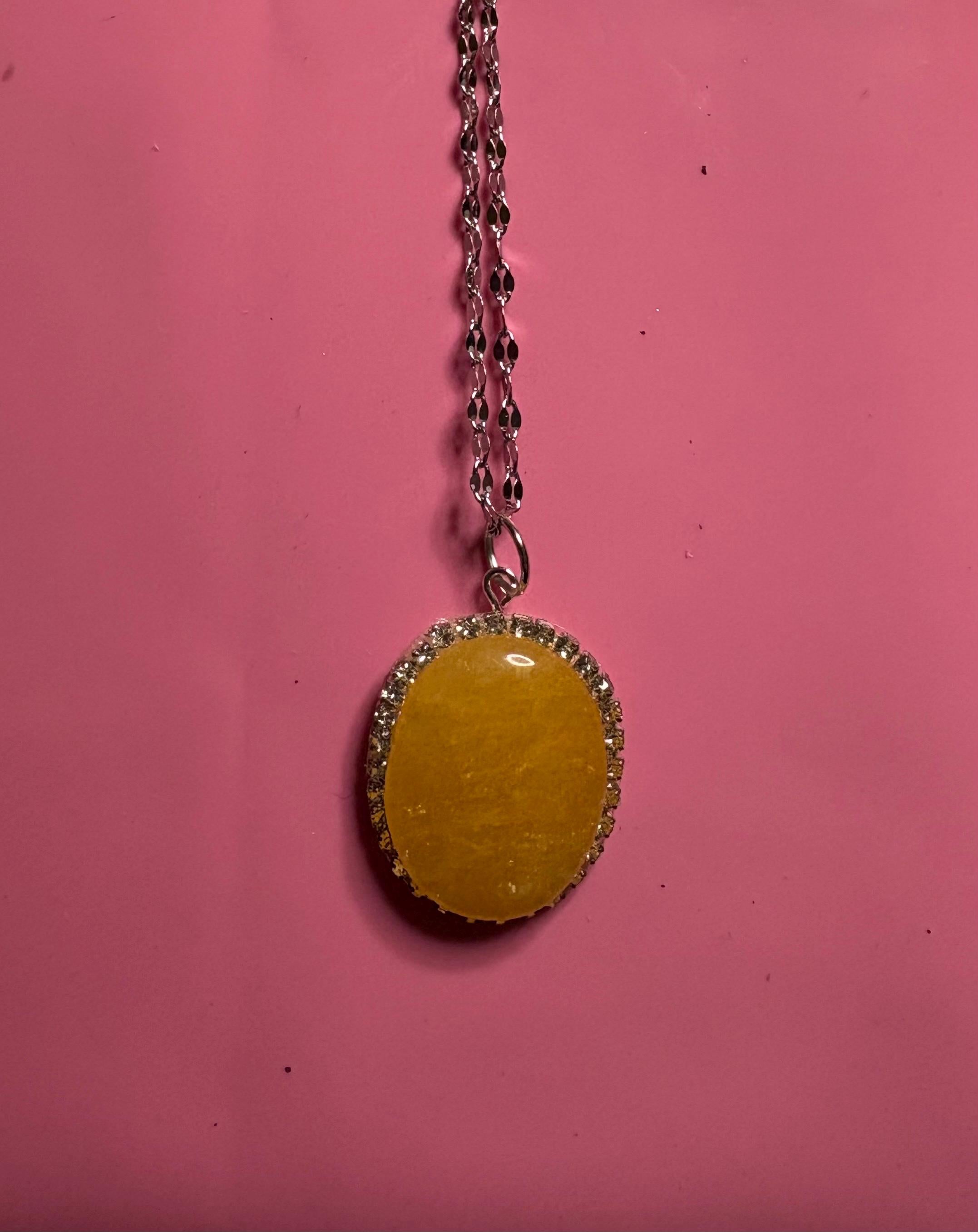 Statement Rhinestone Wrapped Stone Pendant Necklace