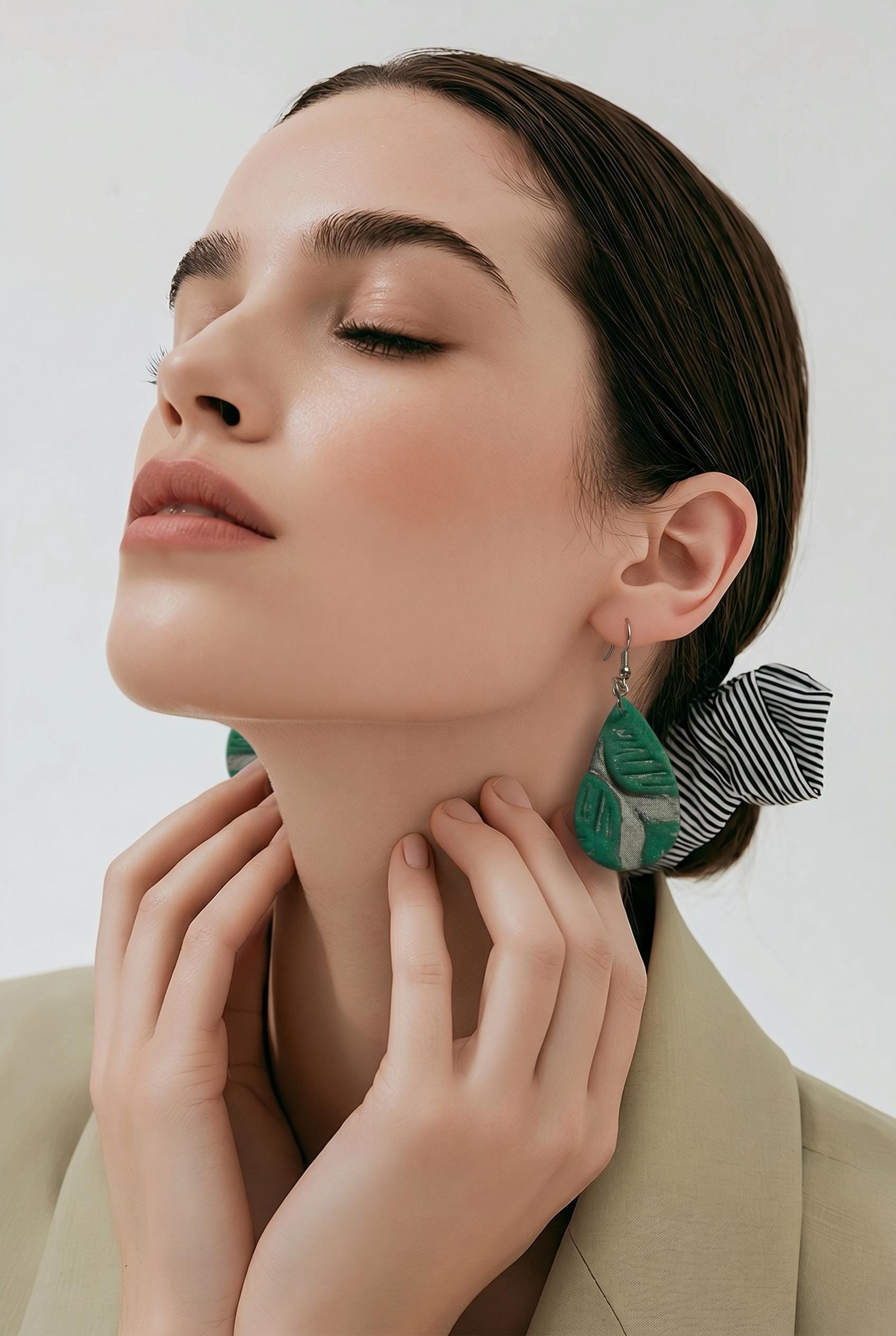 Handmade Emerald Earrings, Lightweight Clay Dangles, Teardrop Bohemian Earrings, Unique Gift Idea