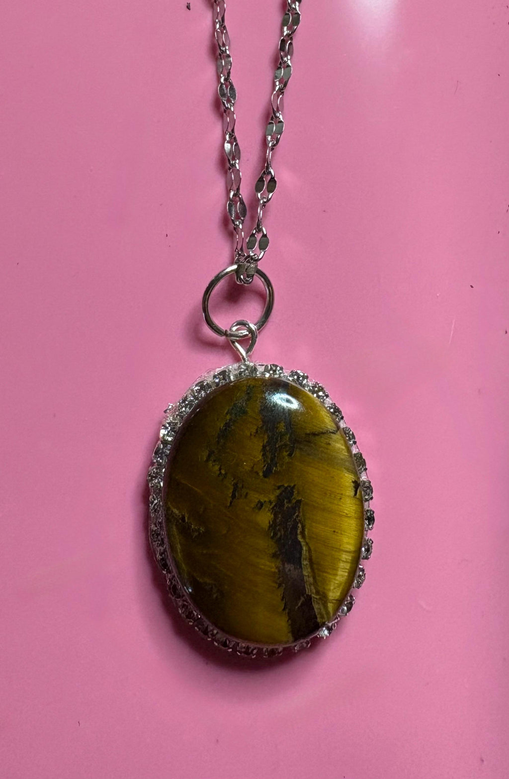 Statement Rhinestone Wrapped Stone Pendant Necklace