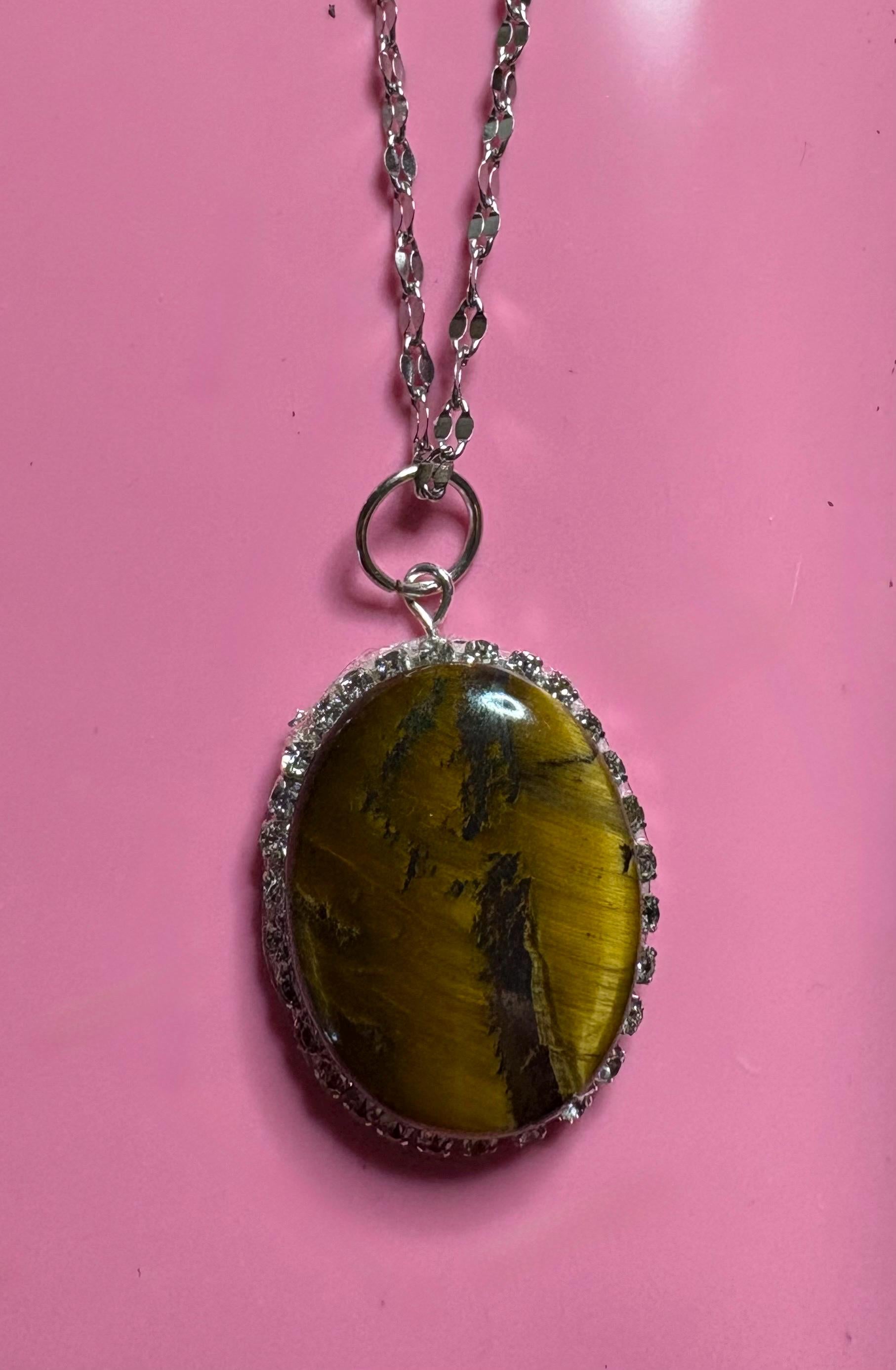 Statement Rhinestone Wrapped Stone Pendant Necklace