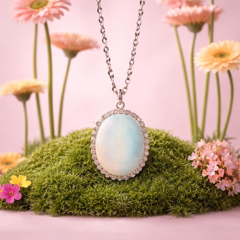 Statement Rhinestone Wrapped Stone Pendant Necklace