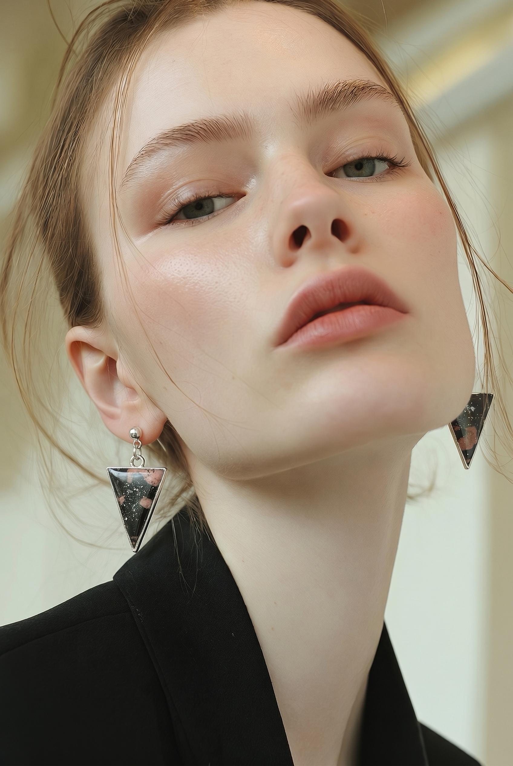 Black and Pink Abstract Triangle Earrings