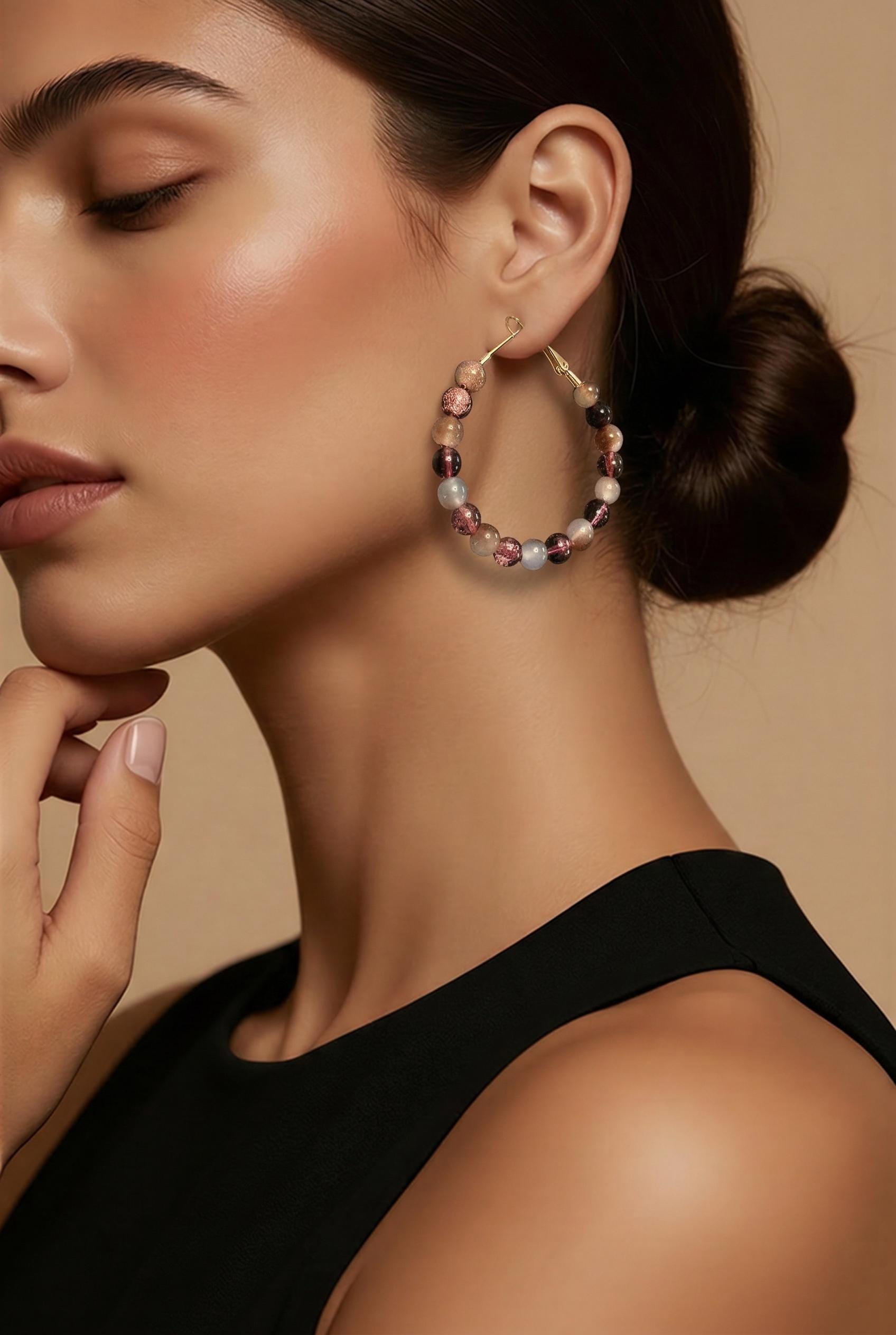 Bead Accent Hoop Earrings