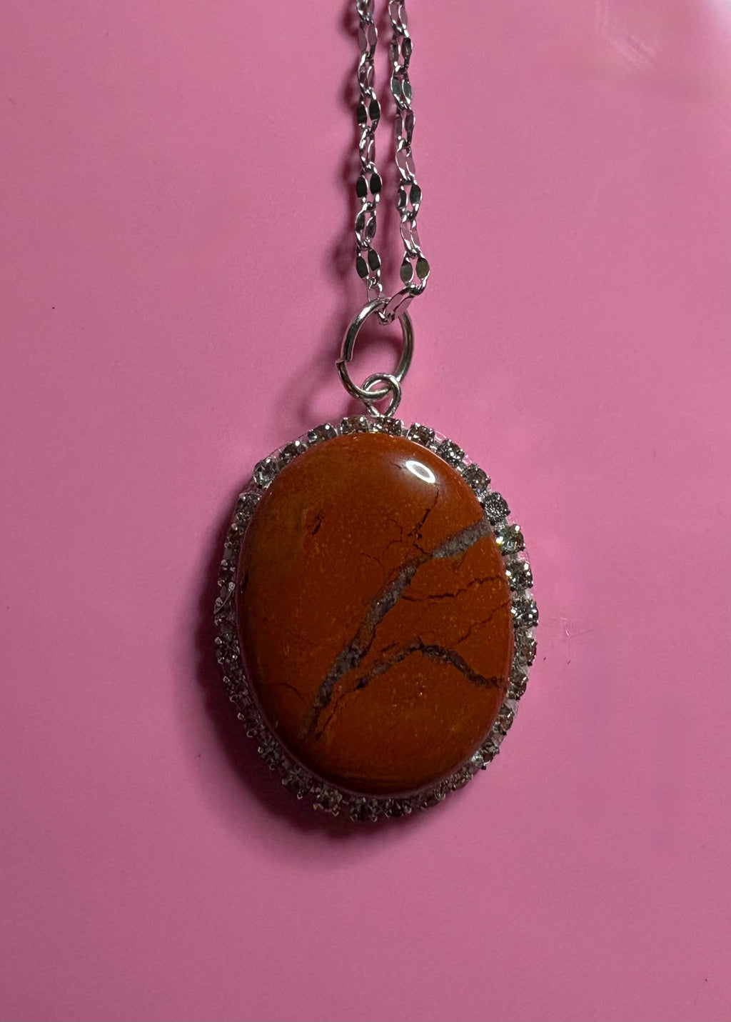Statement Rhinestone Wrapped Stone Pendant Necklace