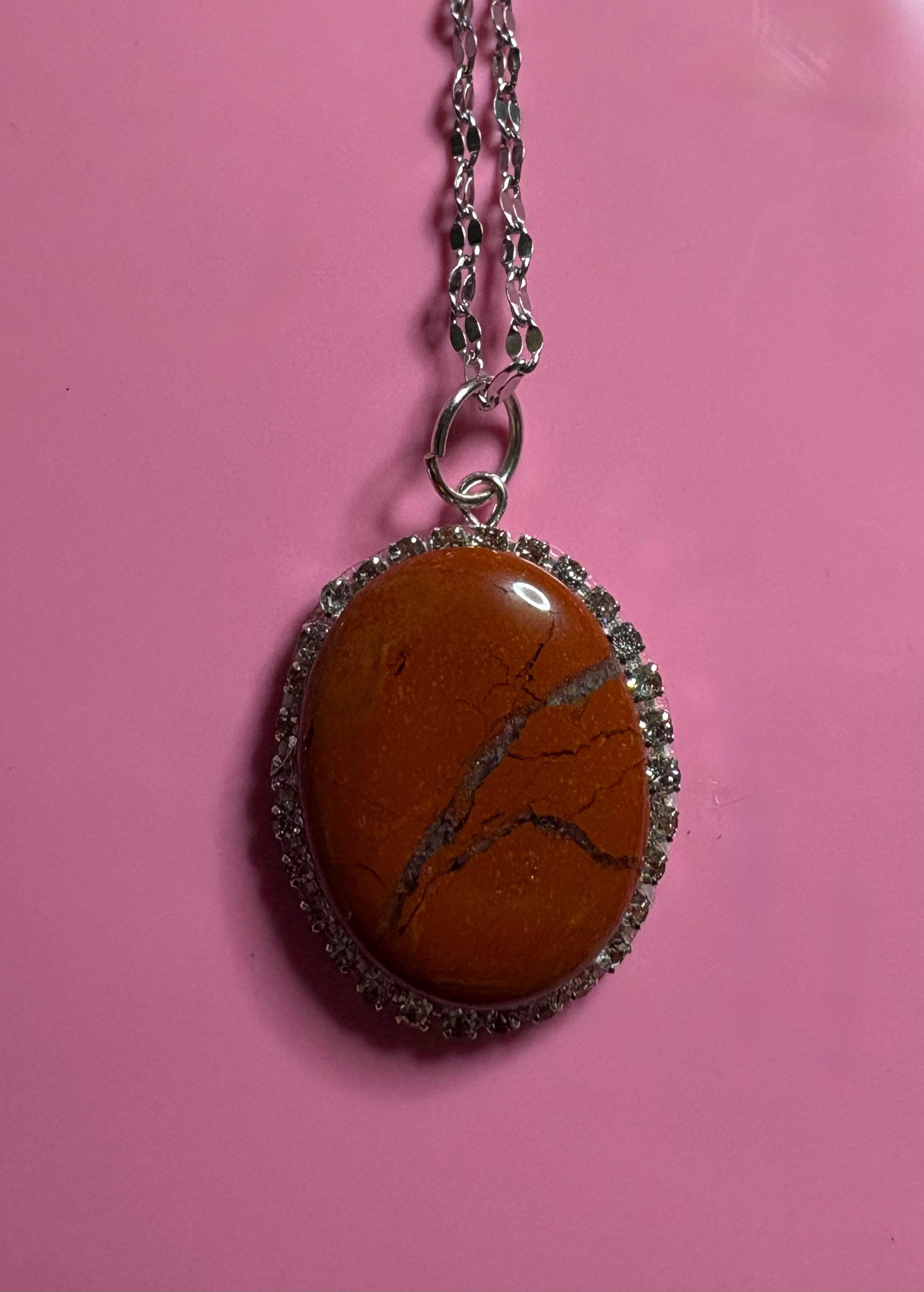 Statement Rhinestone Wrapped Stone Pendant Necklace